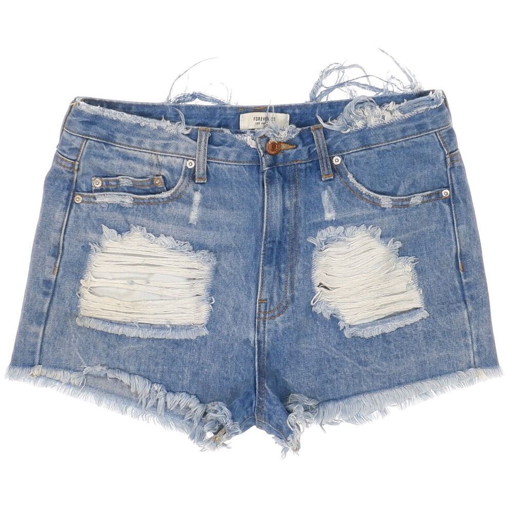 Forever 21 High Waist Shorts Size 27 Womens Distressed Blue Cotton Denim W29